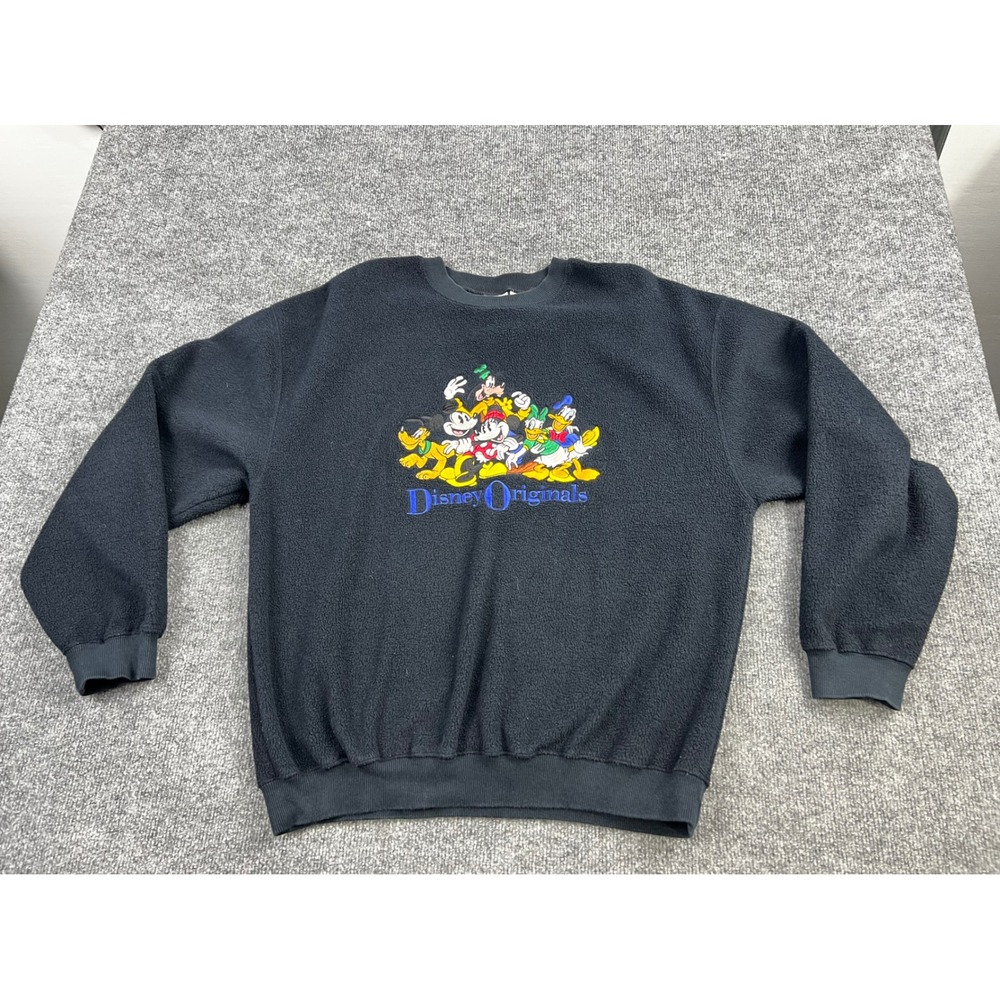 Vintage Disney Originals Fleece Sweatshirt Mickey Mouse Donald Goofy Black Med